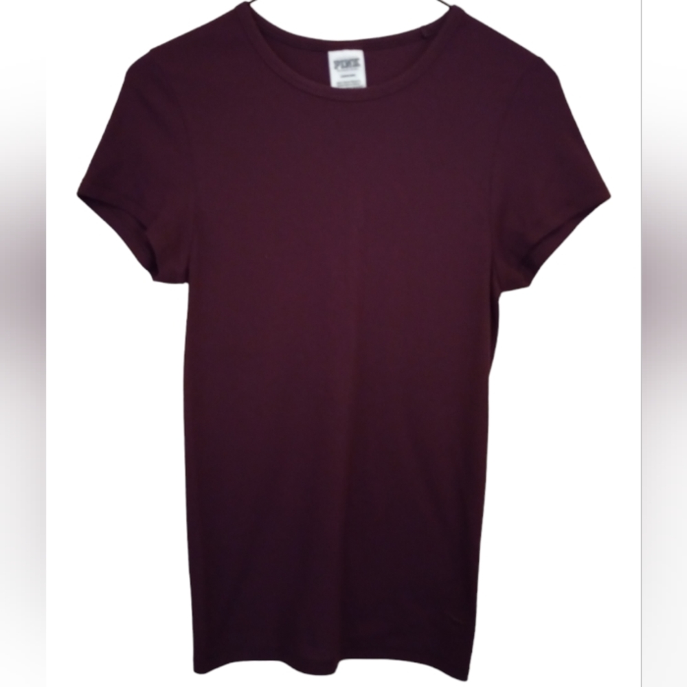 Pink Victoria's Secret Ribbed Burgundy T-SHIRT Women's Size Large
